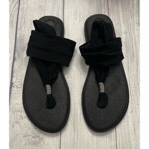 Black Sanuk Yoga Mat Sling 2 Women’s Flip Flops Sandals Shoes, Size Adult 9